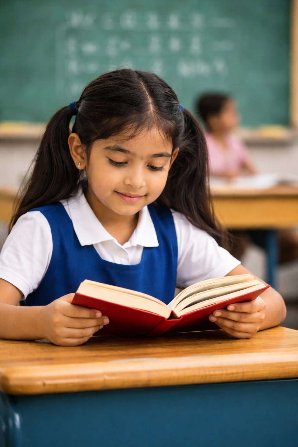 Girl reading in classroom