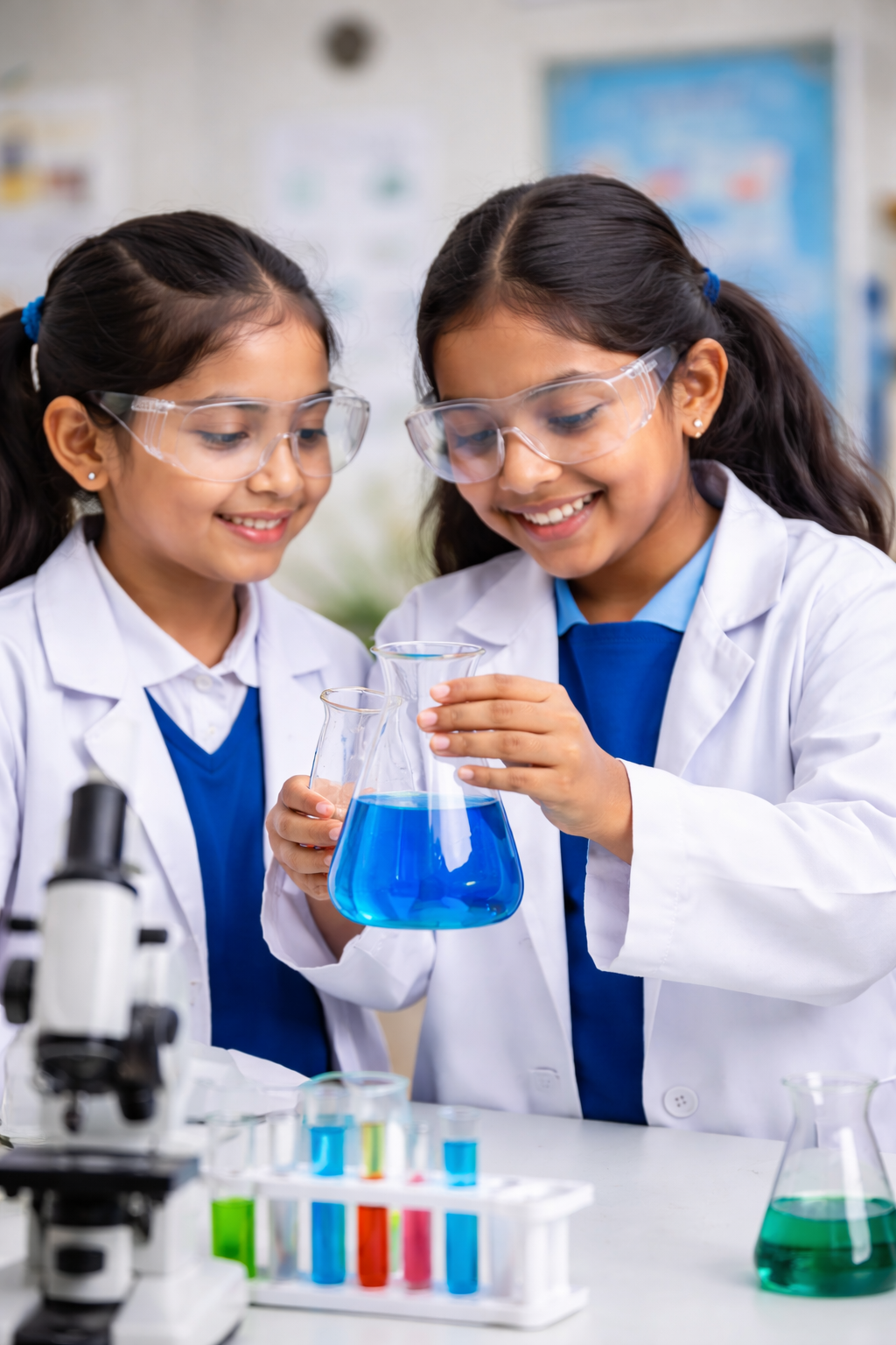 Girls doing a science experiment